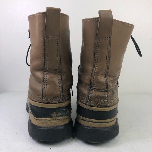 Sorel Caribou Tan Black Leather Rubber Lace Up Boots - Picture 7 of 9